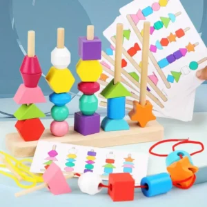 Juego de pasador para enhebrar con formas geométricas de colores
